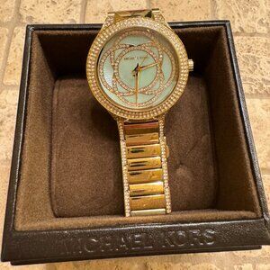 Women's Michael Kors Darci Mint Gold Tone Crystalized Watch